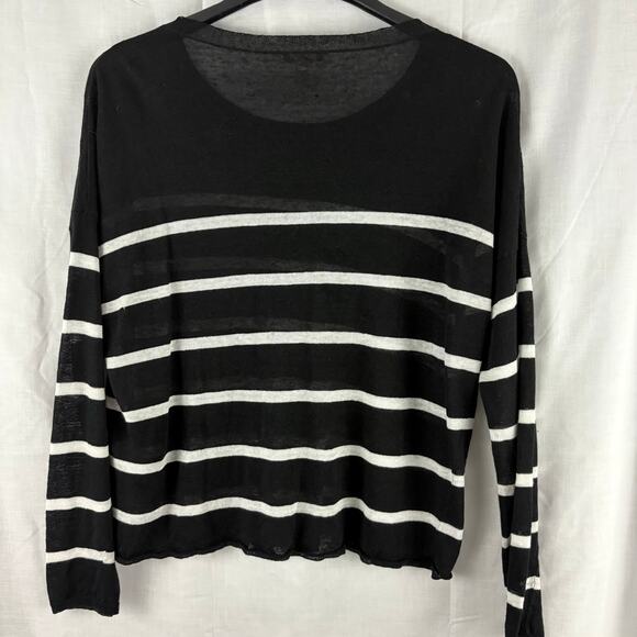 Eileen Fisher Organic Linen Blend  Sweater Black White Stripe size Medium - Picture 2 of 5